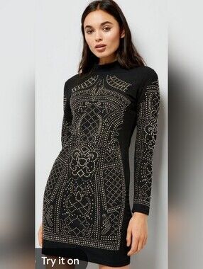 NWT Windsor Black Studded Long-Sleeve Bodycon Dress